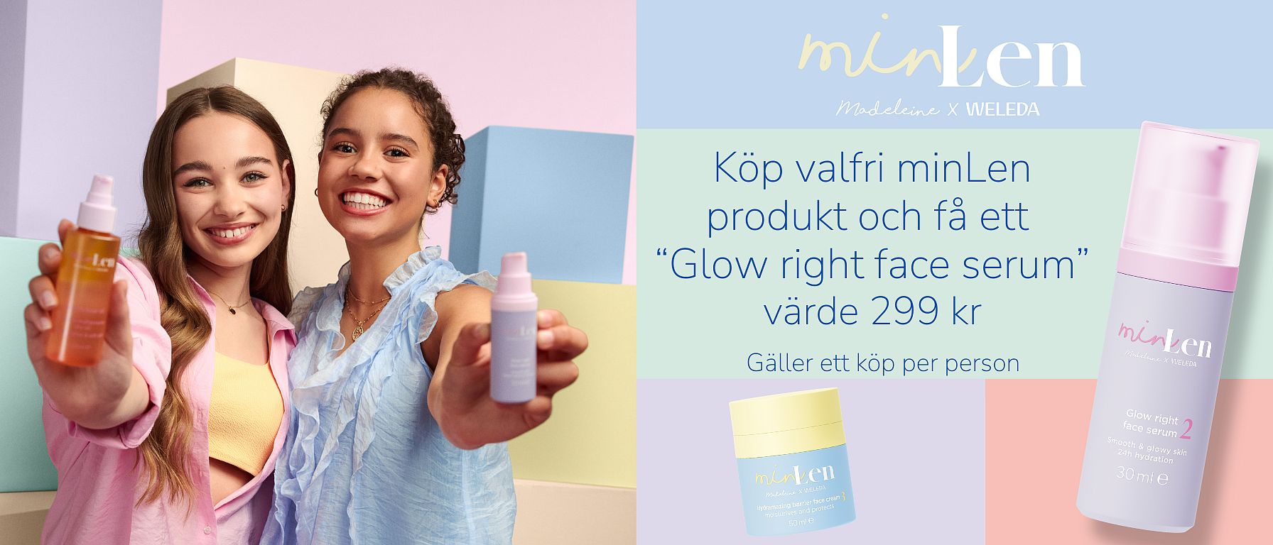 Två tjejjer håller i minLen produkter